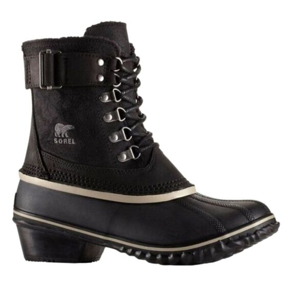 Sorel Fancy Lace II Black Oiled Suede Leather Winter Snow Duck Boots Size 10 - Picture 1 of 16